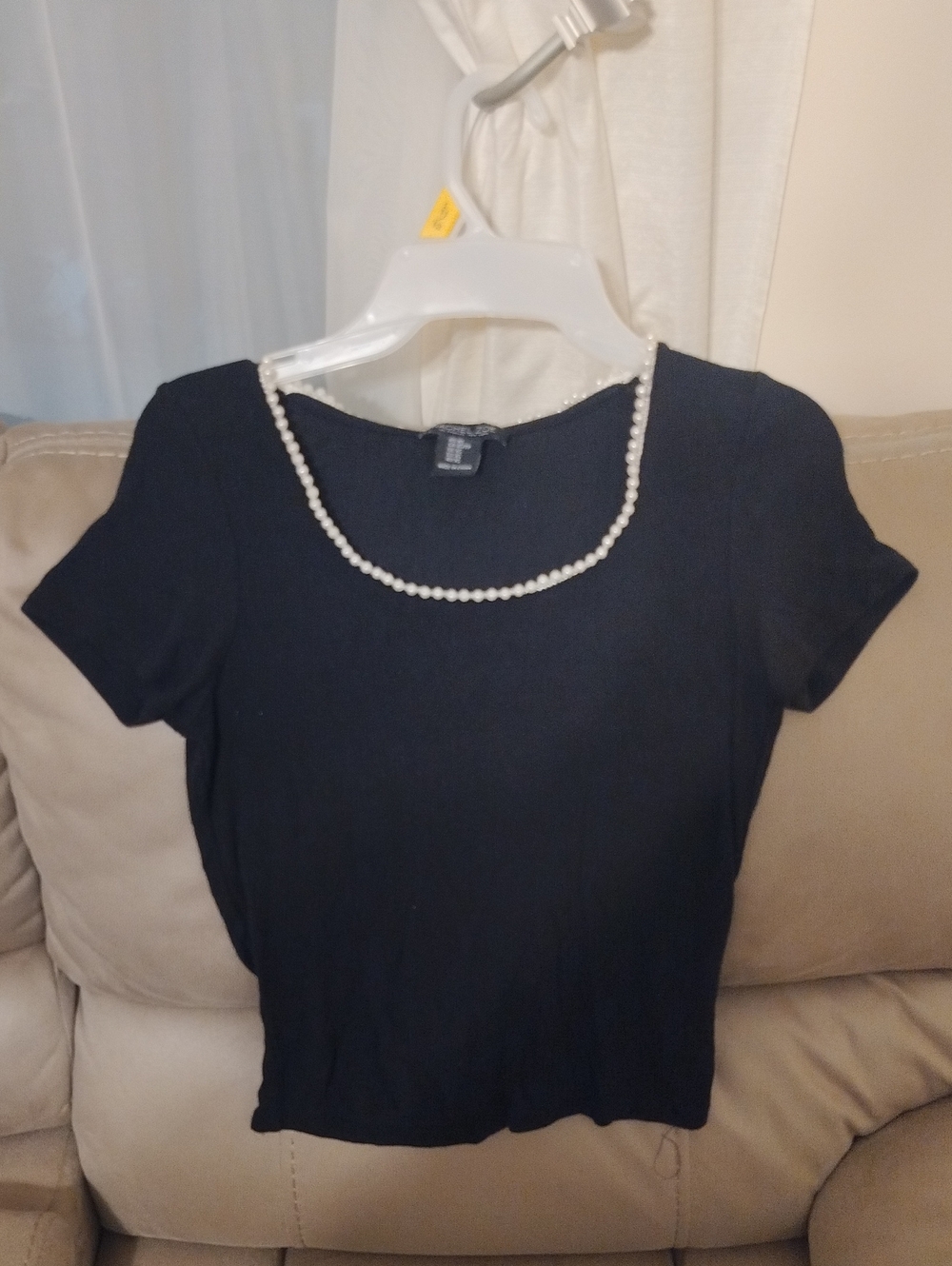 Rachel Zoe Black Short-Sleeve Tee with Pearl Trim